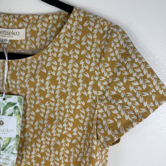 A Bin Metiseko Organic Cotton Yellow Leaf Print Top Size XS New w/ Tags Back Tie - Picture 3 of 13